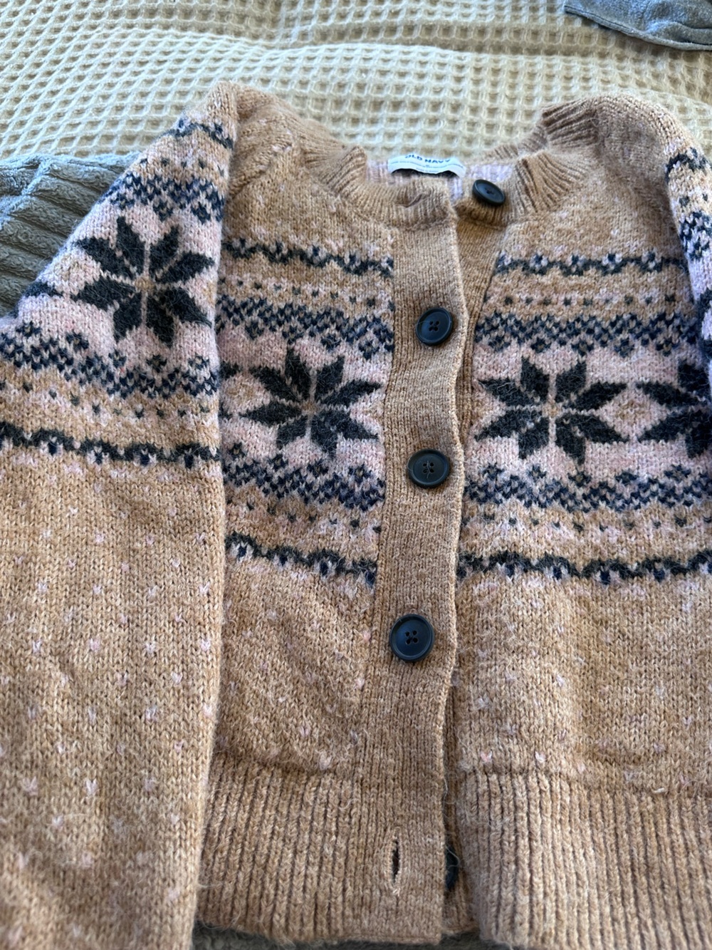 Old Navy Tan Fair Isle Button-Front Cardigan NWOT